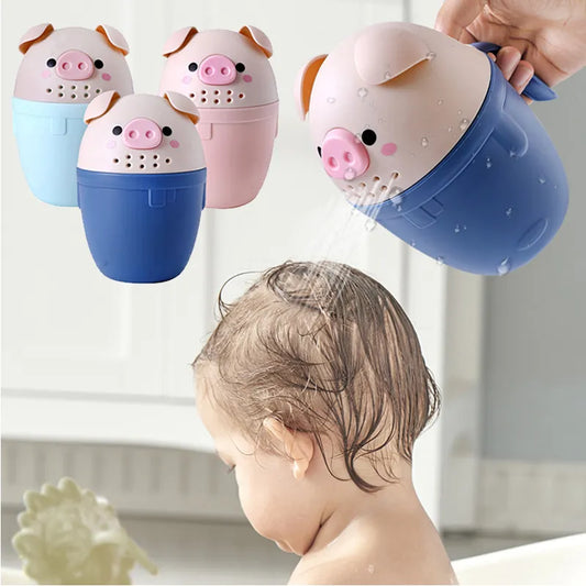 Fun Bath Time with Cartoon Pig Baby Bath Tools: Cute Toddler Shampoo Cup & Shower Spoon Set - Kids Bathing Essentials for Washing Hair and Enjoying Bath Time