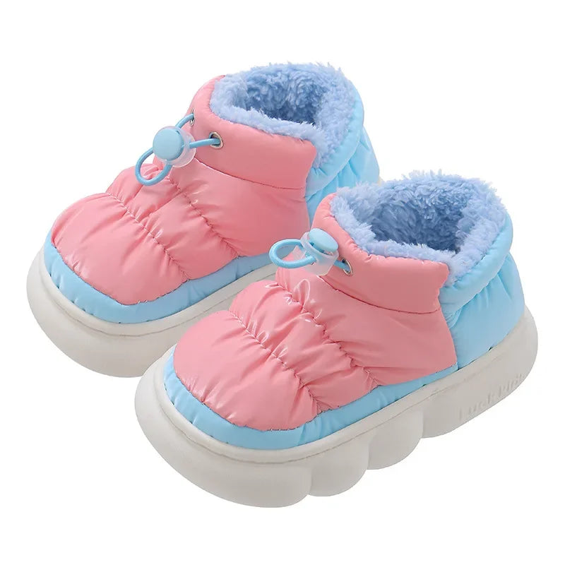 2024 New Kids Fashion Slippers – Waterproof Winter Casual Short Boots for Girls and Boys, Non-Slip Parent-Child Shoes