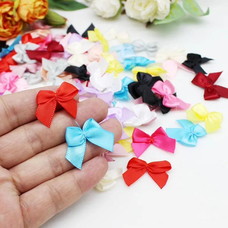 50/100pcs Mix Satin Ribbon Bows - 25mm Hand Bow-knot Tie Small Bows for Crafts and Christmas Party Decor Accessories