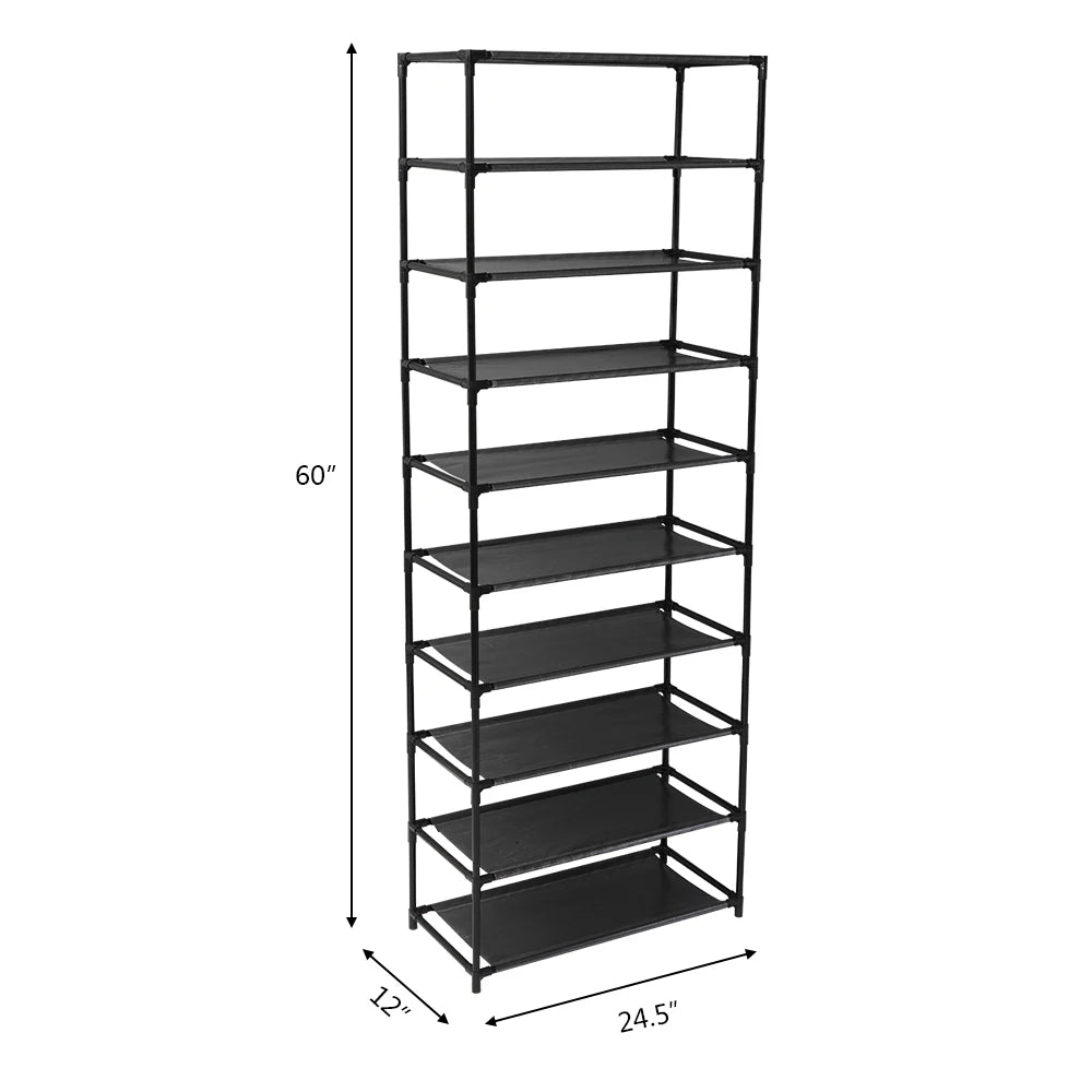 10 Tier Stackable Shoe Rack - Stainless Steel Frame, Holds 50 Pairs of Shoes for Organized Storage