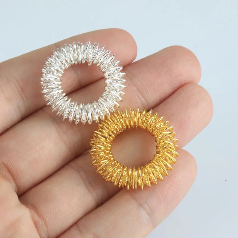 10pcs/Lot  Finger Massage Sujok Ring - Acupuncture Ring for Health Care Body Massage - Chinese Medicine, Gold Color