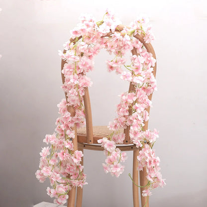 Artificial Sakura Flowers Vine - Hanging Fake Floral Garland for Home, Garden, Wedding Arch, Party, and Cherry Blossom Wall Decor