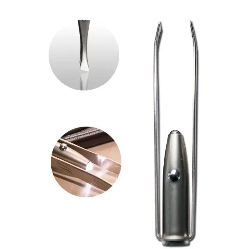 Portable Stainless Steel Eyebrow Hair Removal Tweezer - Smart Design with LED Light Makeup Tool