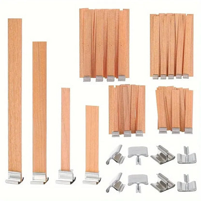 30pcs Premium Wooden Candle Wick Set with Clip Base - Smokeless Wicks for Paraffin & Beeswax Candle Making