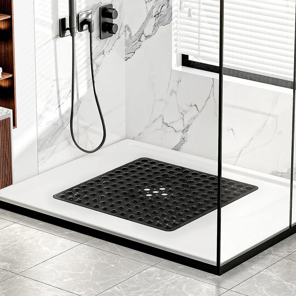 Square PVC Bubble Shower Mat with Suction Cups - Non-Slip Bath Mat for Floor Safety