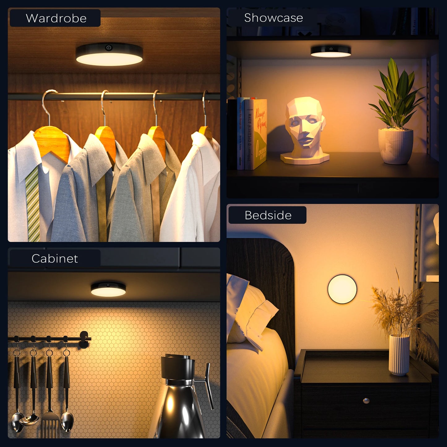 Convenient Lighting Solution: WILLED Rechargeable Dimmable Touch Light - Portable LED Night Lights for Cabinet, Wardrobe, Kitchen, Bedroom - Built-in 1000mAh Battery