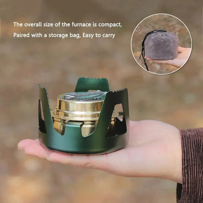 Portable Mini Alcohol Stove Burner - Adjustable Firepower Gasoline Stove with Aluminum Alloy Bracket - Ultralight Brass Camping Stoves