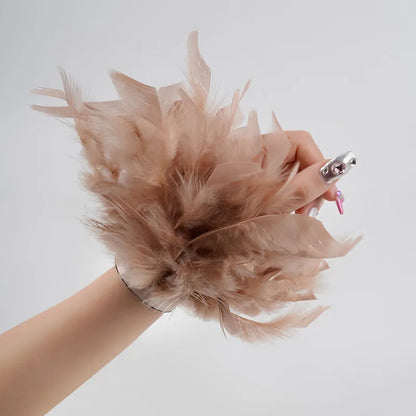 Natural Fur Feather Cuffs - Sexy Snap Bracelet Sleeves with Feathers for Women - Removable Wrist Arm Shirt Accessory