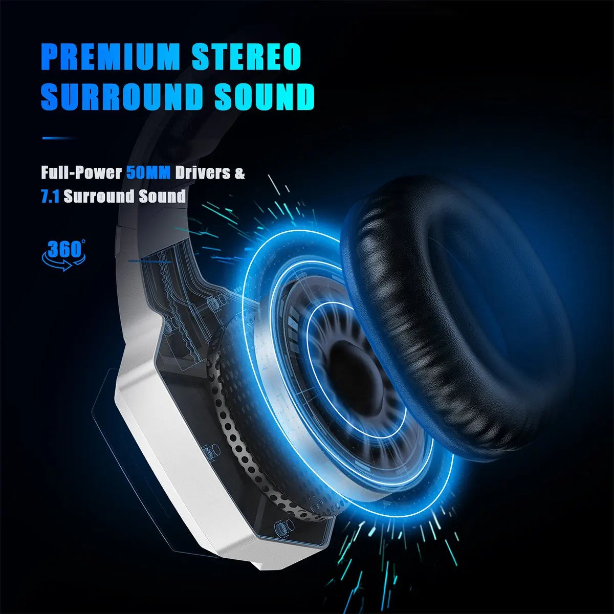 Wired LED Gaming Headset with Microphone, Over-Ear Surround Sound Headphones for PC, Laptop, PS4, PS5, Xbox, Switch