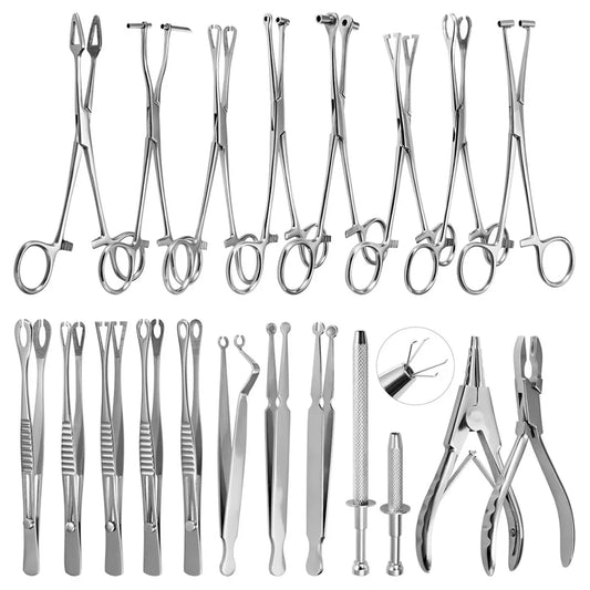 Surgical Steel Piercing Tool Set - Pliers, Forceps, Needle Pipe Clamp Tweezers for Opening and Closing CBR Rings, Ear, Belly, Nose Piercing Tools