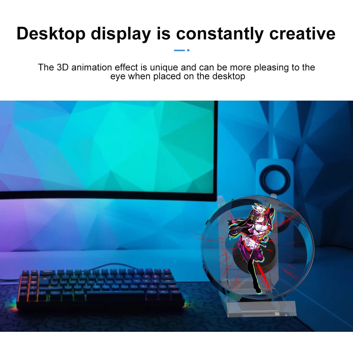 3D Holographic LED Fan Screen - Desktop Model with Audio Playback and Transparent Cover, Holographic Advertising Lights