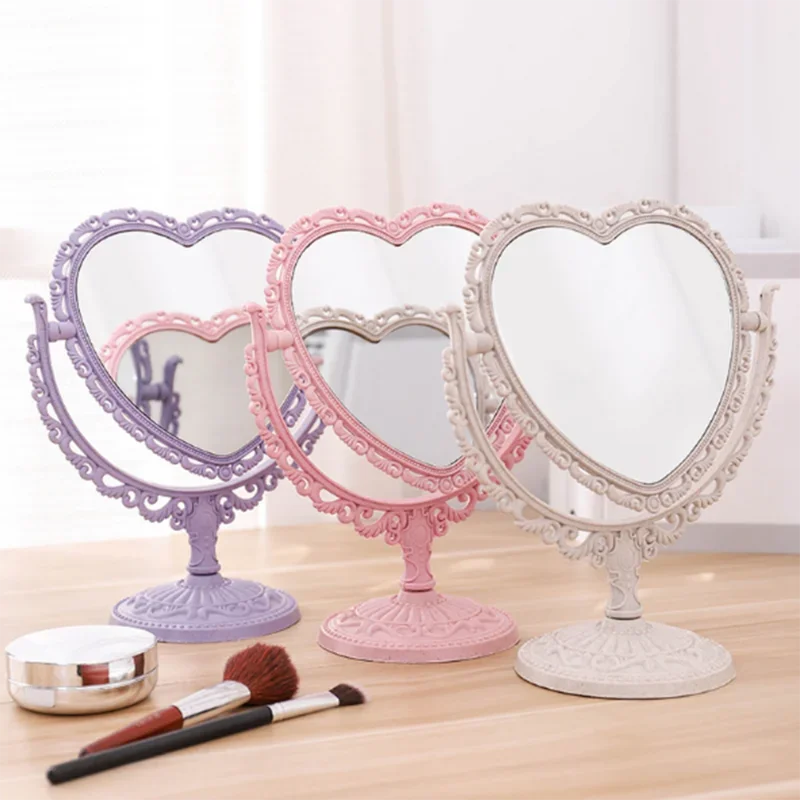 Heart Shape Desktop Makeup Mirror – Portable Double-Sided Handheld Cosmetic Compact for Women