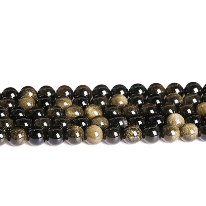 Golden Obsidian Bead Set - Natural Stone Spacer Beads in Iridescent Round Cut, 4mm-12mm Sizes for DIY Jewelry, Bracelets and Necklaces