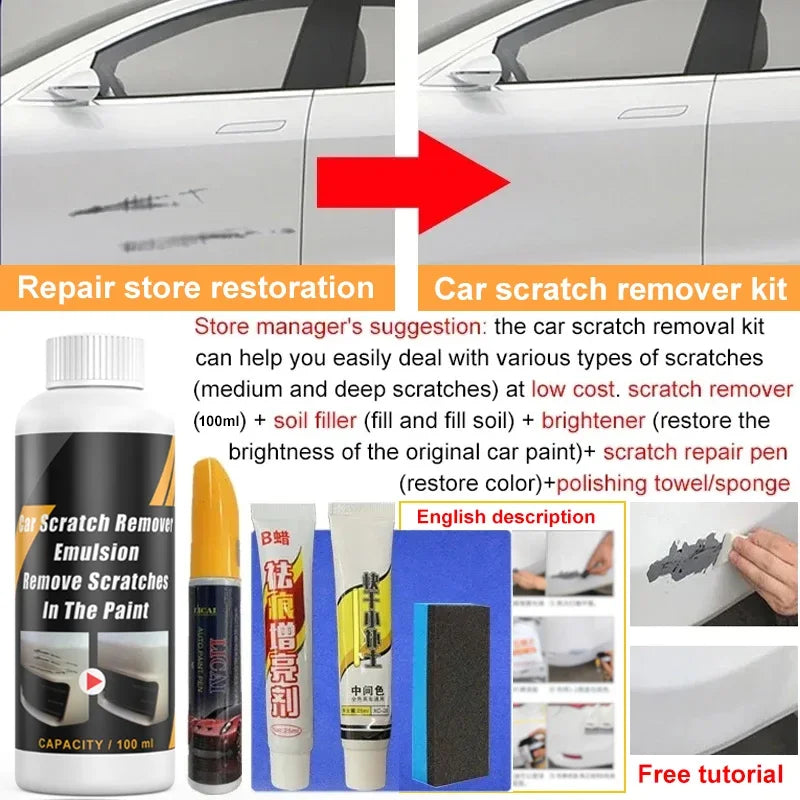 Auto Scratch Remover Kit - Swirl Remover, Polishing Compound for Scratches, Body Repair, Anti-Scratch Wax, Car Care Tools