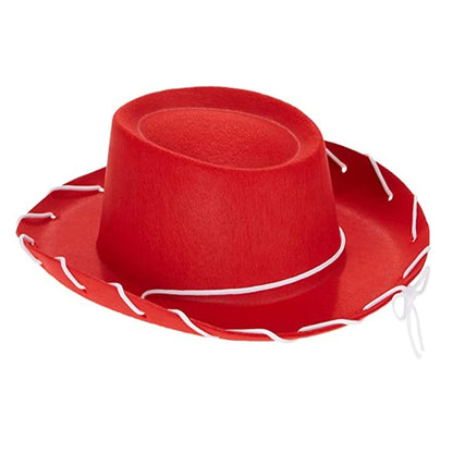 Children's Brown and Red Felt Cowboy Hat - Adjustable Western Big Brimmed Woody Hat