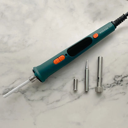 120W Digital Soldering Iron Kit - Electric Soldering Tool Set with Dual Calibration Temperature (200-600°C), Model 907S