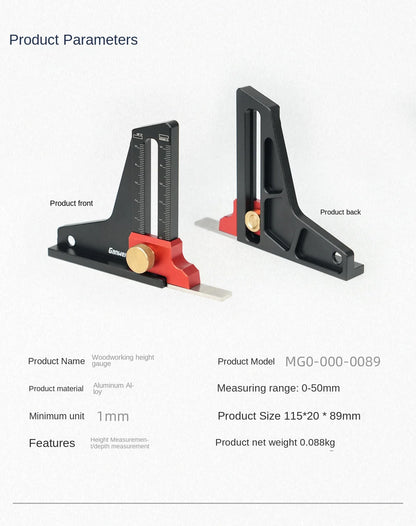Aluminum Alloy Height Gauge Depth Tool - DIY Woodworking Essential for Accurate Tablesaw Height Measurement