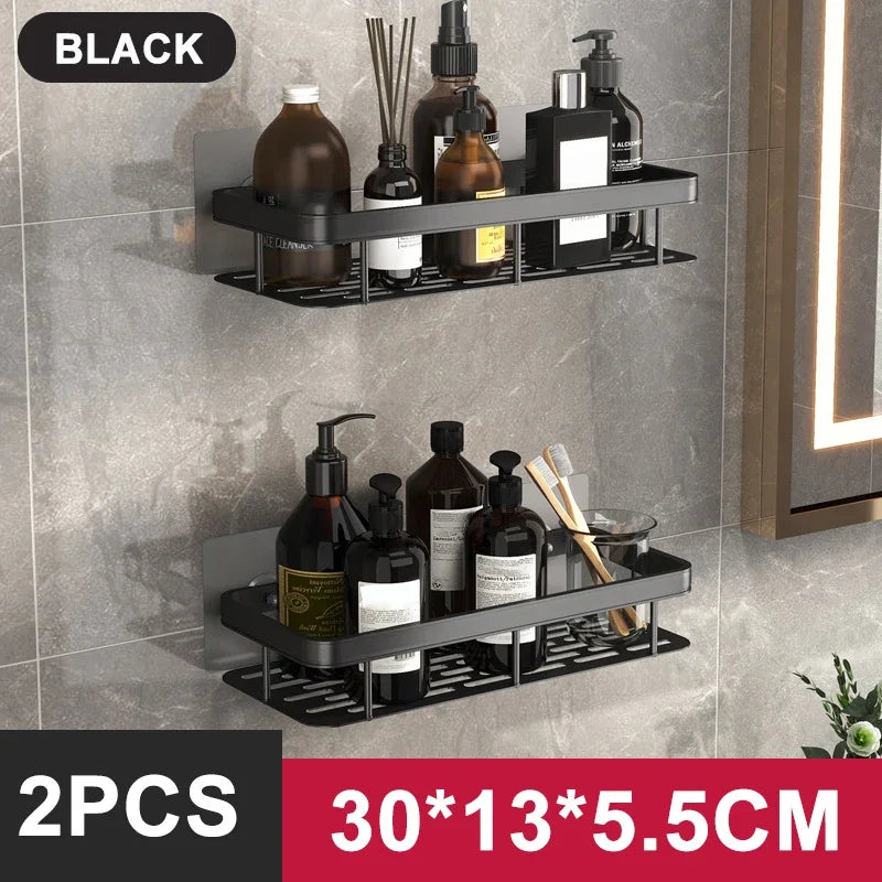 Aluminum Alloy Bathroom Shelf - No Drill Kitchen and Shower Storage Organizer, Wall Mounted Accessory Shelf