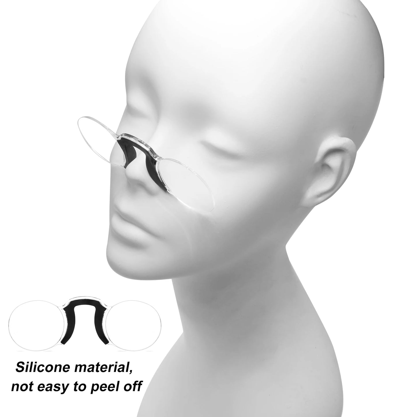 Portable TR Round Frameless Reader Glasses - NONOR Silicone Nose Clip Pocket Reading Glasses for Men and Women