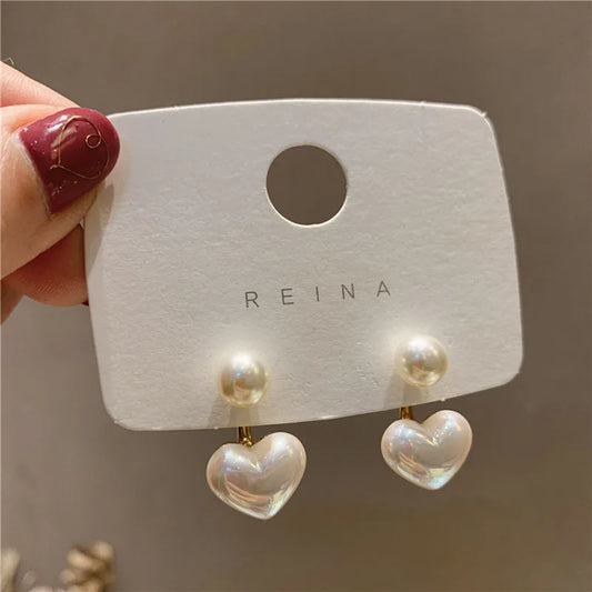 Imitation Pearl Heart and Round Stud Earrings for Women - Elegant Love Ear Studs for Party, Wedding, Valentine's Day Gifts