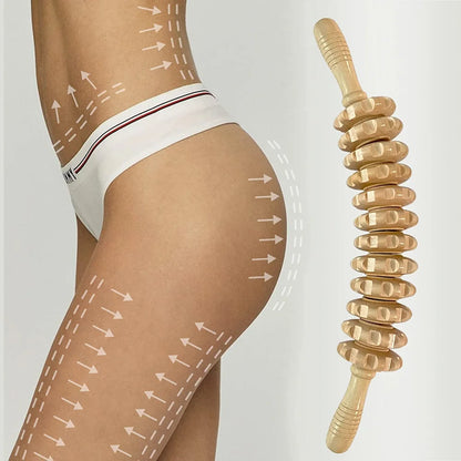 Wooden Grooved Gear Body Fascia Massager: Anti-Slip Handle for Arms, Legs, Thighs, Buttocks - Smooth Roller for Back Relaxation