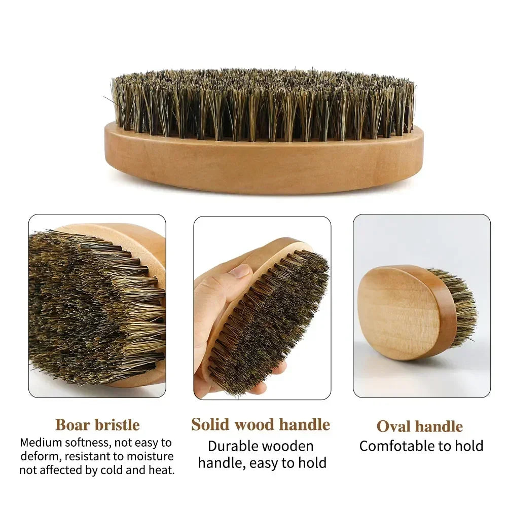 Boar Bristle Wood Beard Brush Kit - Professional Soft Hairdresser Shaving Brush, Comb Set with Gift Bag for Men’s Mustache and Beard Care