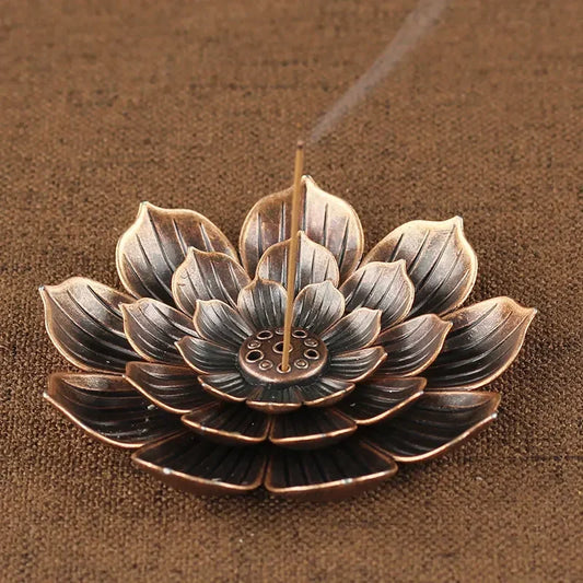 Alloy Lotus Incense Burner - Stick Holder and Coil Base for Sandalwood, Ideal for Temples, Yoga Studios, and Home Decor