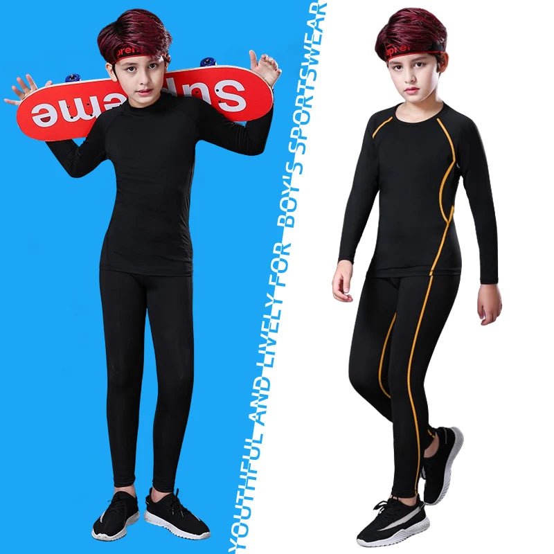 Kids Fitness Tracksuit - Youth Warm Pants and Tops, Compression Sports Clothes for Boys, Running and Basketball Sportswear