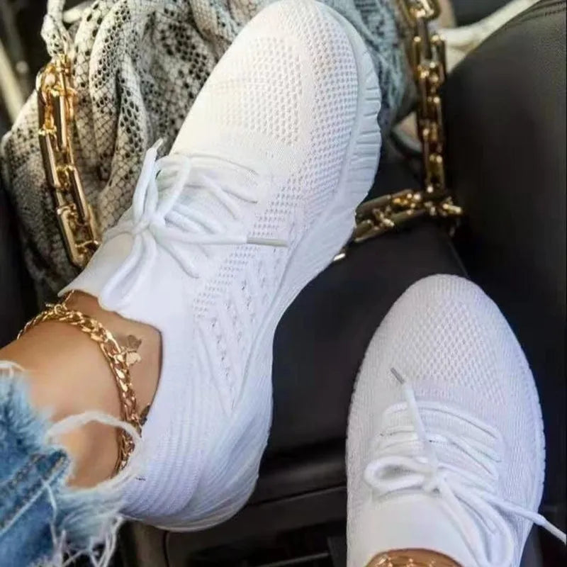 Women Mesh Breathable Casual Sneakers: Lace-Up Platform Vulcanized Shoes - Ladies' Plus Size Female Shoes