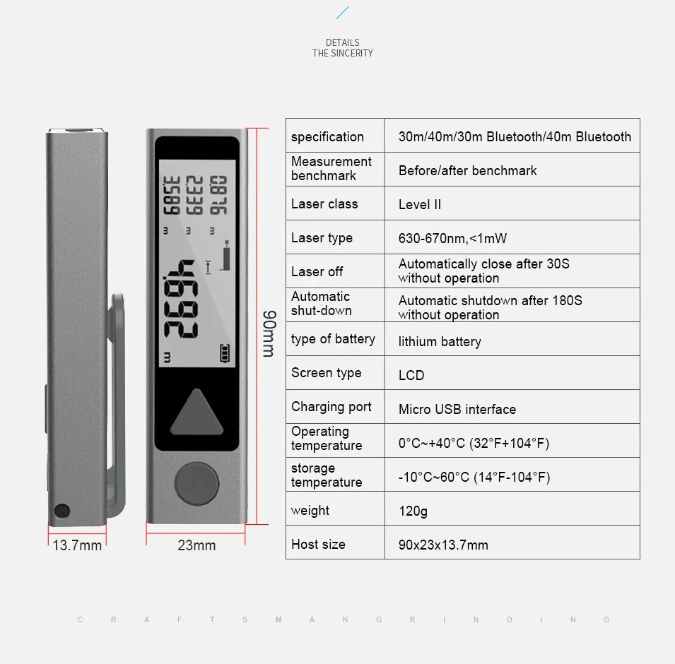 Mileseey Mini Bluetooth Laser Distance Meter – Handheld Laser Measuring Tape, Trena, Laser Ruler for Precise Measurement