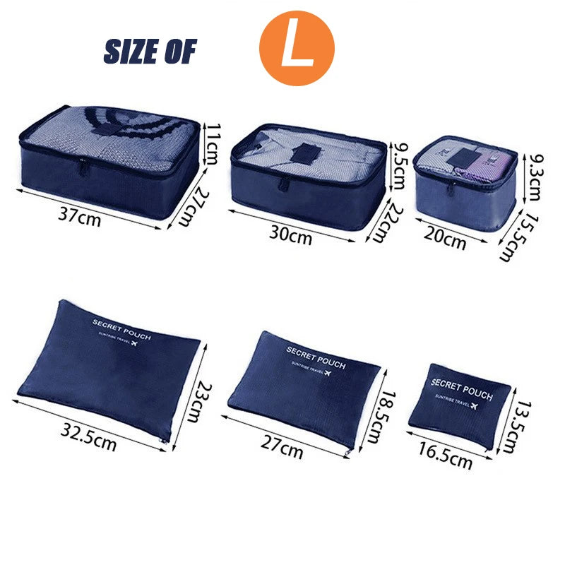 6-Piece Large Size Travel Organizer Set: Portable Suitcase Organizer for Clothes, Shoes, Makeup - Luggage Storage Bags"