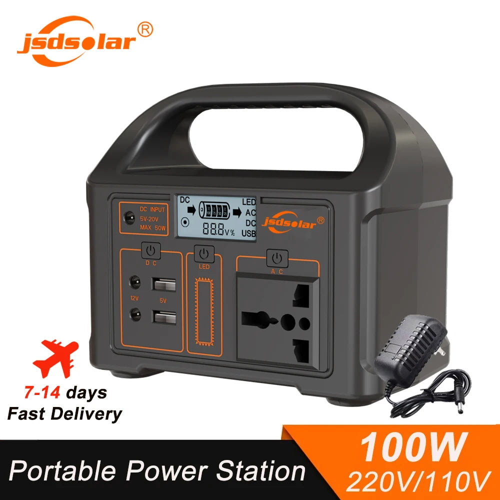 Portable 100W Solar Generator Power Station - 220V/110V Outdoor Emergency Mobile Power Bank, 24000mAh LiFePO4 for Camping, LED Power