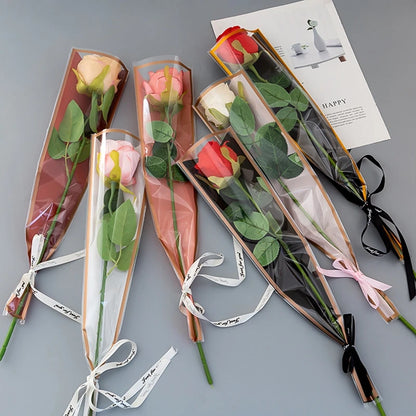 50pcs Clear Cellophane Rose Sleeves: Floral Wrapping Bags for Valentine's Day Bouquet Packaging - Flower Wrappers