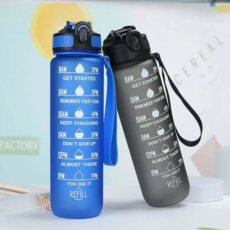 Leakproof Motivational Sport Water Bottle - 900/1000ml Drinking Bottle for Outdoor Travel, Gym, and Fitness