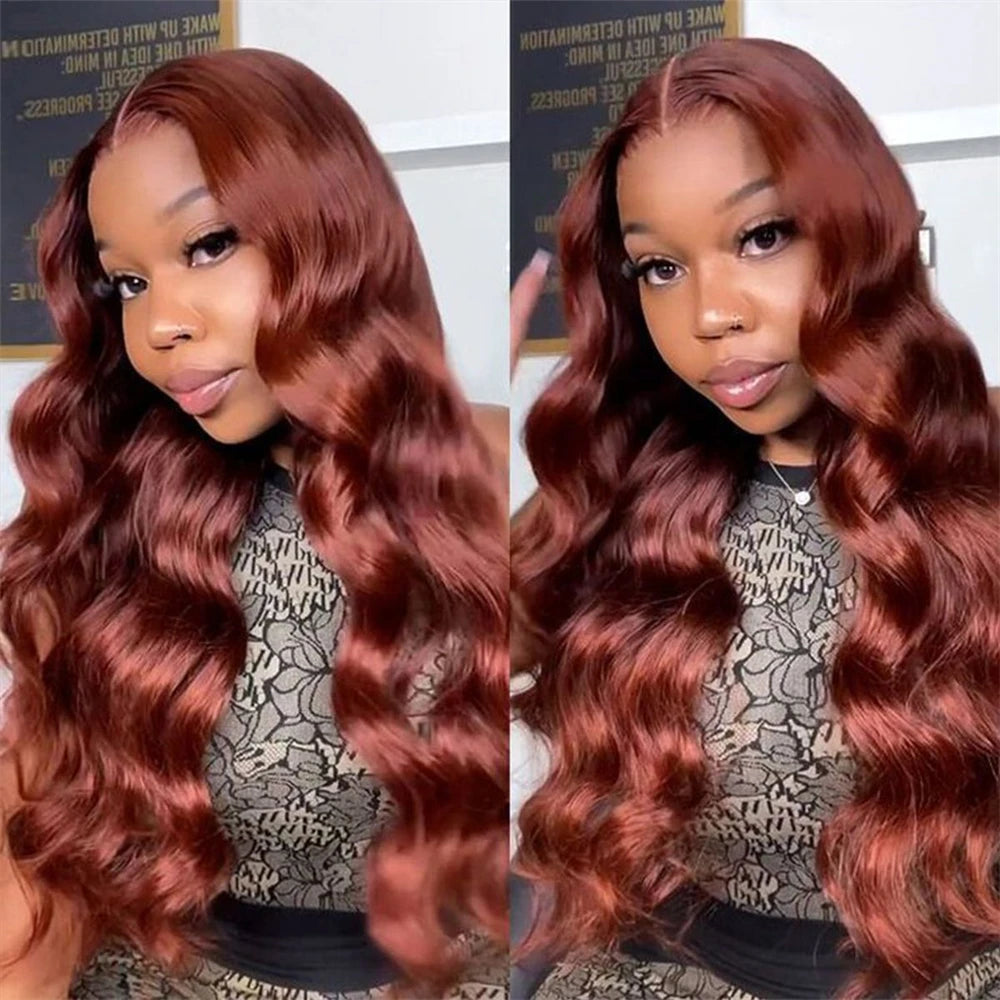 Reddish Brown Body Wave Lace Front Human Hair Wig: HD 13x6 Lace Front Wig, Pre-Plucked, Glueless