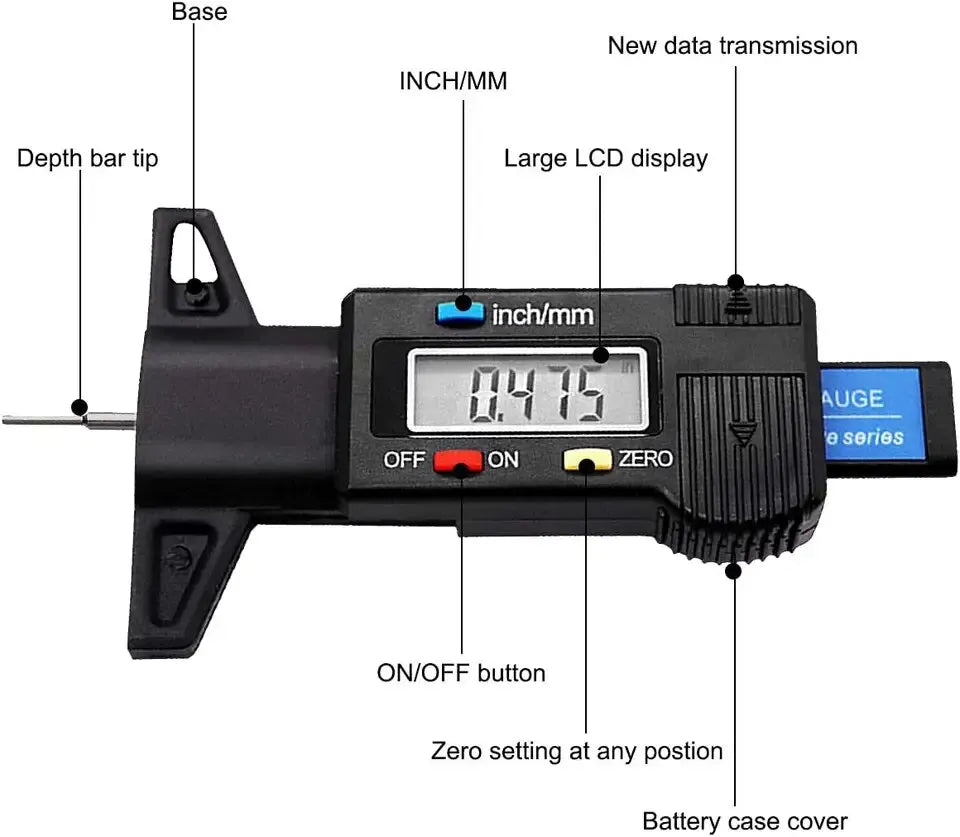 Digital Depth Gauge Caliper for Car Tires - LCD Tire Tread Measurer Tool, 0-25mm Range, Repair Tool