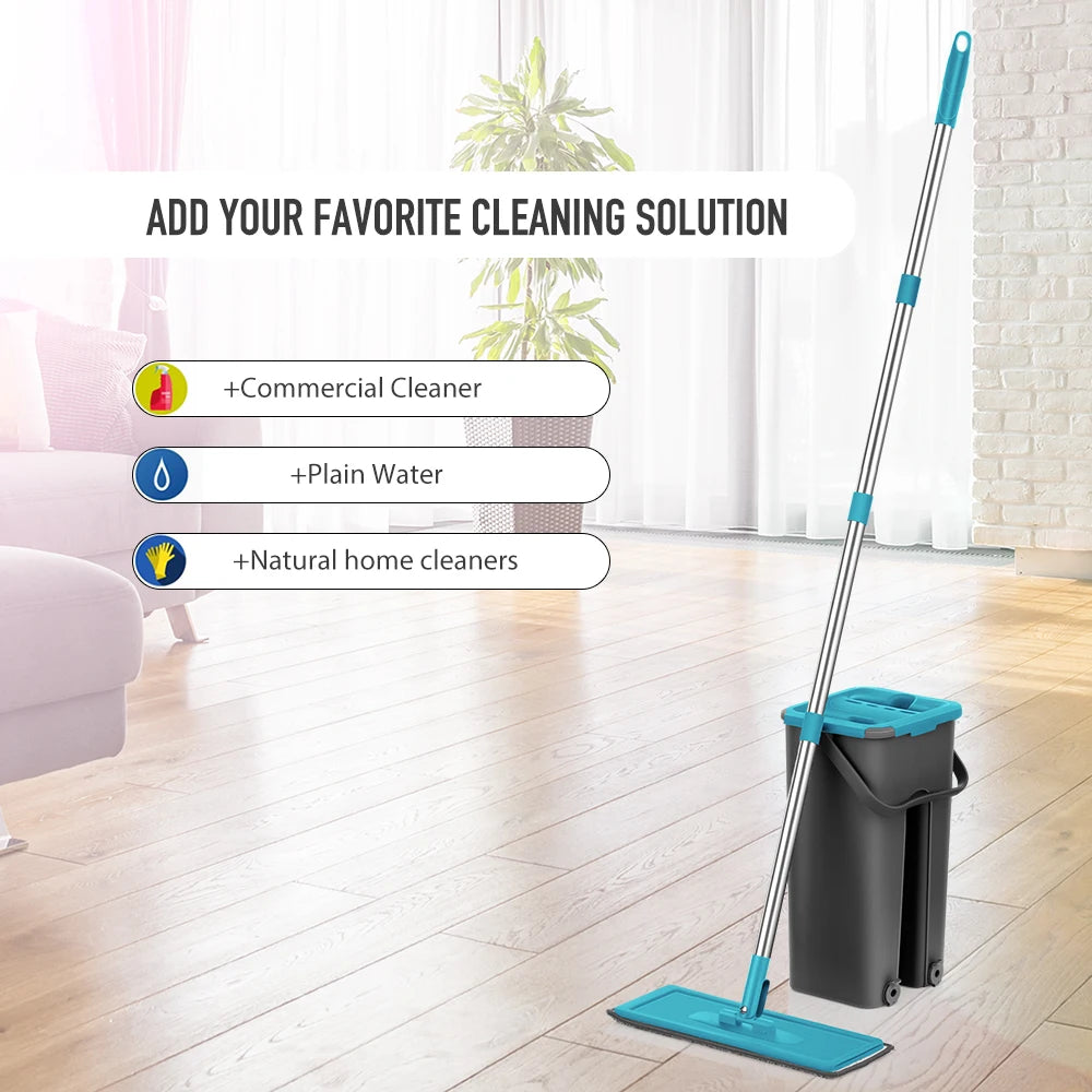 Hand-Free Flat Squeeze Mop & Bucket - Microfiber Cleaning for Hardwood, Laminate, and Tile Floors