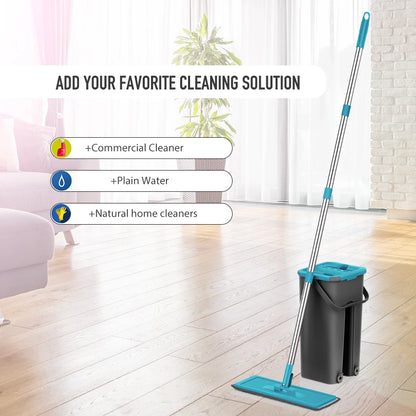 Hand-Free Flat Squeeze Mop & Bucket - Microfiber Cleaning for Hardwood, Laminate, and Tile Floors