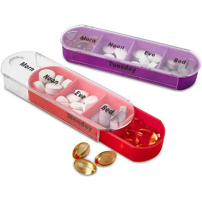 Portable Weekly Pill Box: Colorful Stackable Design for 7 Days, 4 Times a Day Medicine Storage - Plastic Dispenser Organizer