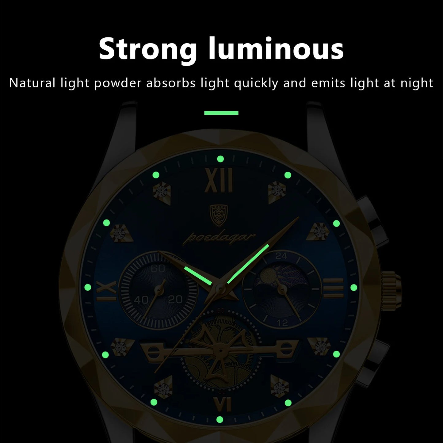 POEDAGAR Luxury Men's Wristwatch - Waterproof Luminous Chronograph, Stainless Steel Quartz Watch