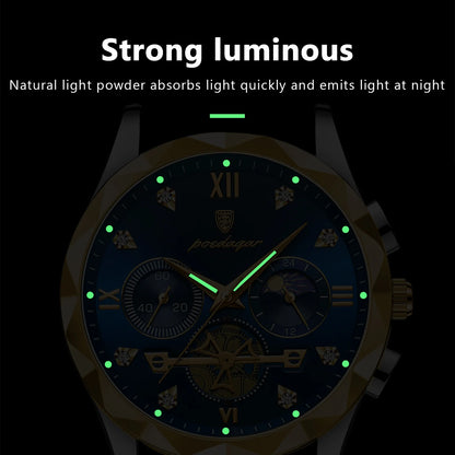 POEDAGAR Luxury Men's Wristwatch - Waterproof Luminous Chronograph, Stainless Steel Quartz Watch