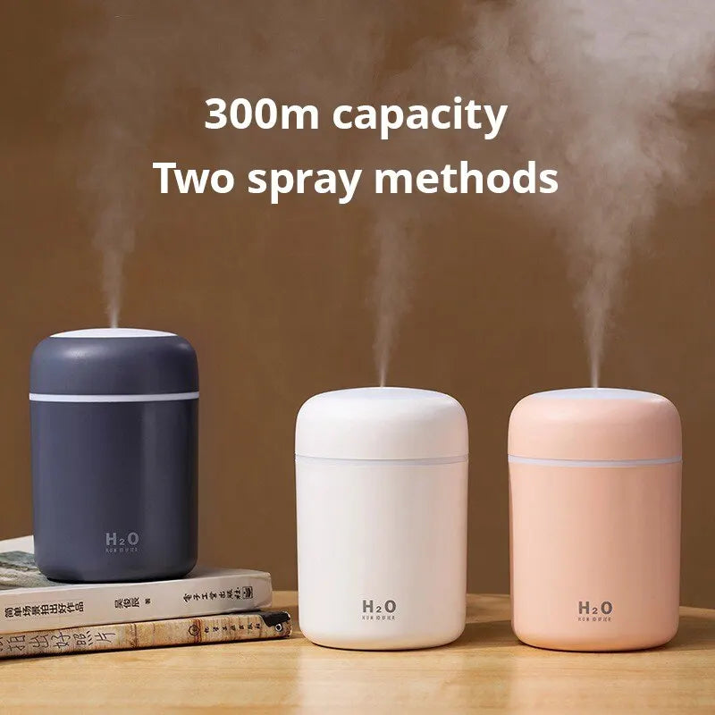 Portable USB Cool Mist Sprayer: 300ml Electric Air Humidifier with Aroma Oil Diffuser - Colorful Night Light for Home and Car