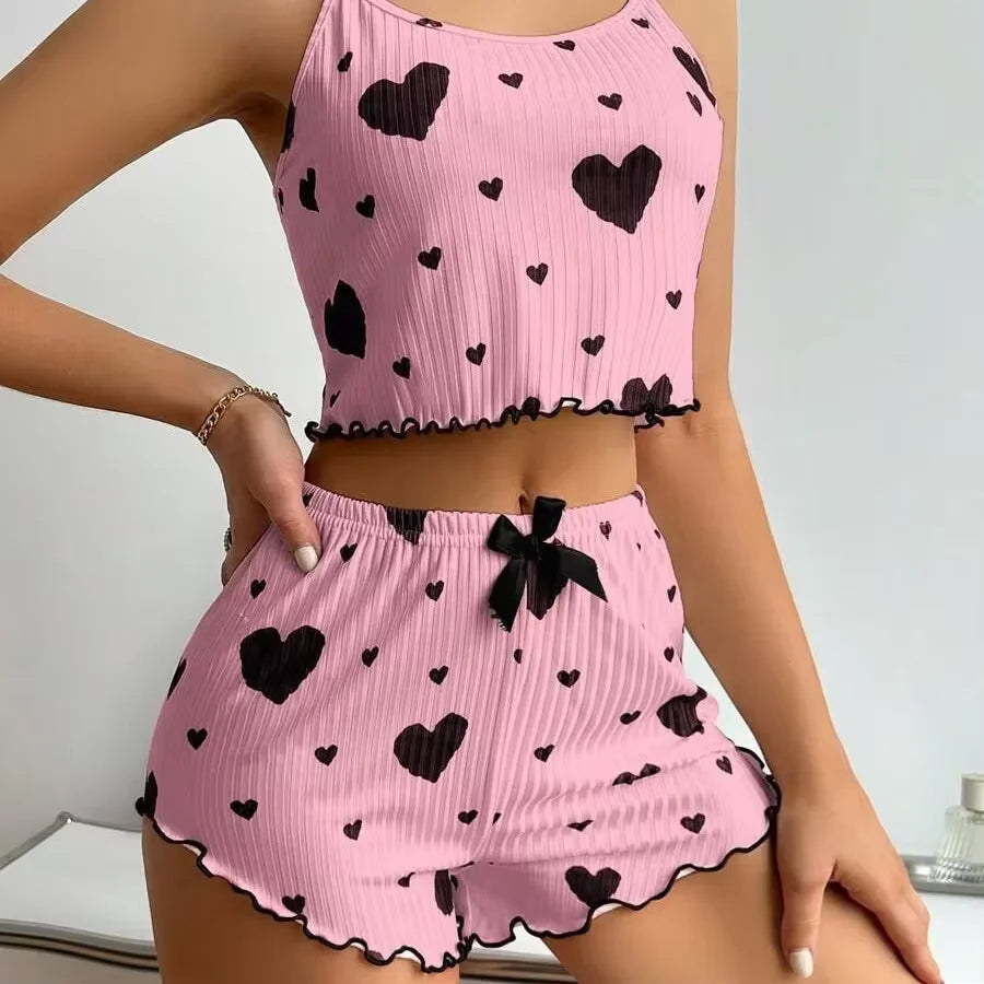 Summer Women's Pajama Set - Sexy Casual Two-Piece Camisole and Shorts Homewear Suit