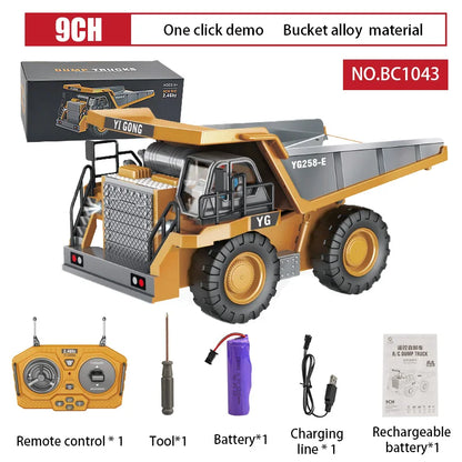 1:24 Scale 9CH RC Alloy Dump Truck - Remote Control Engineering Vehicle, Heavy Excavator and Forklift Toy for Boys