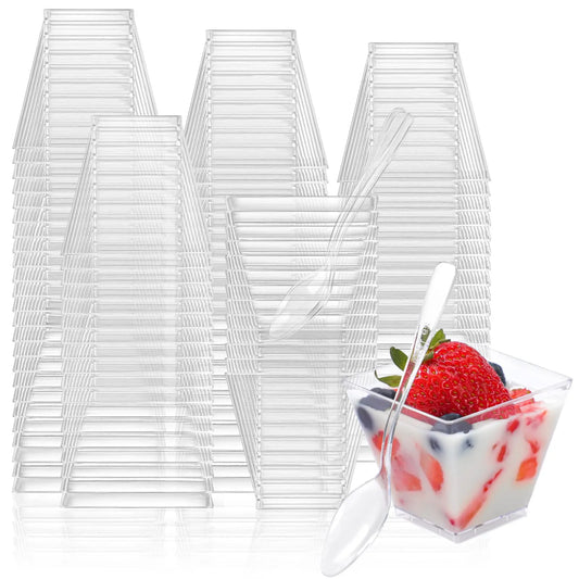 100-Pack Mini Dessert Cups - 2OZ Small Plastic Cups for Parties, Perfect for Pudding, Fruit, Ice Cream, Dessert Shooters