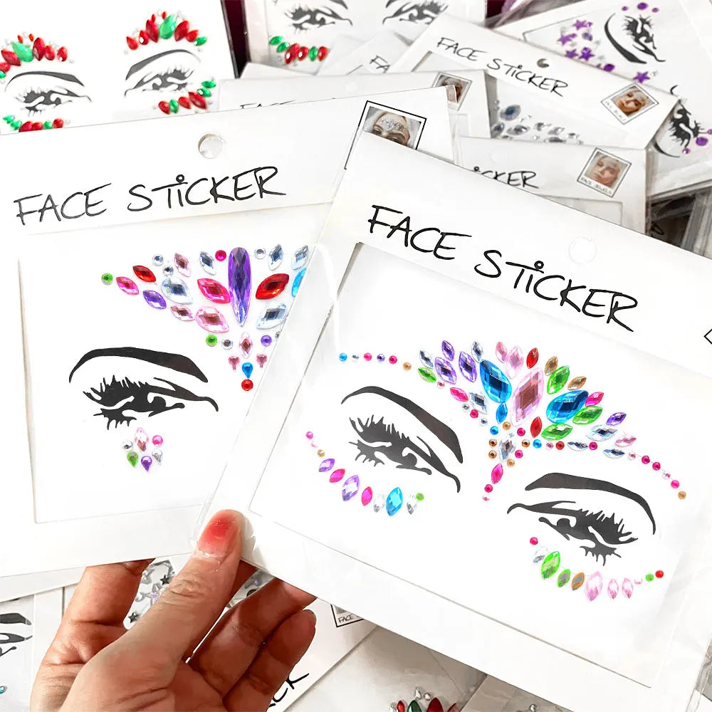 3D Sexy Face Tattoo Stickers for Kids Party: Masquerade Acrylic Glitter Rhinestone Temporary Tattoo - Female Face Jewelry DIY