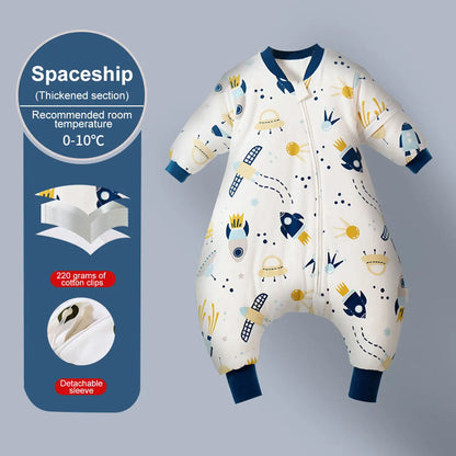 Baby Cartoon Split-Legged Sleepsack with Detachable Sleeves - Thickened Sleeping Bag for Boys and Girls, Autumn and Winter