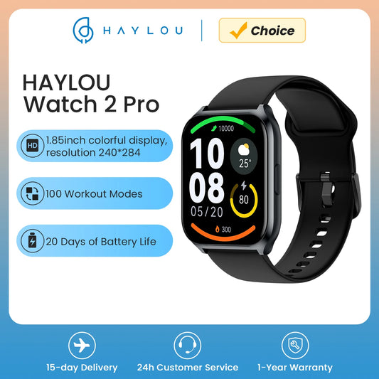 HAYLOU Watch 2 Pro (LS02 Pro) - 1.85'' HD Smartwatch | SpO2 & Heart Rate Monitor, 100 Workout Modes | For Men & Women