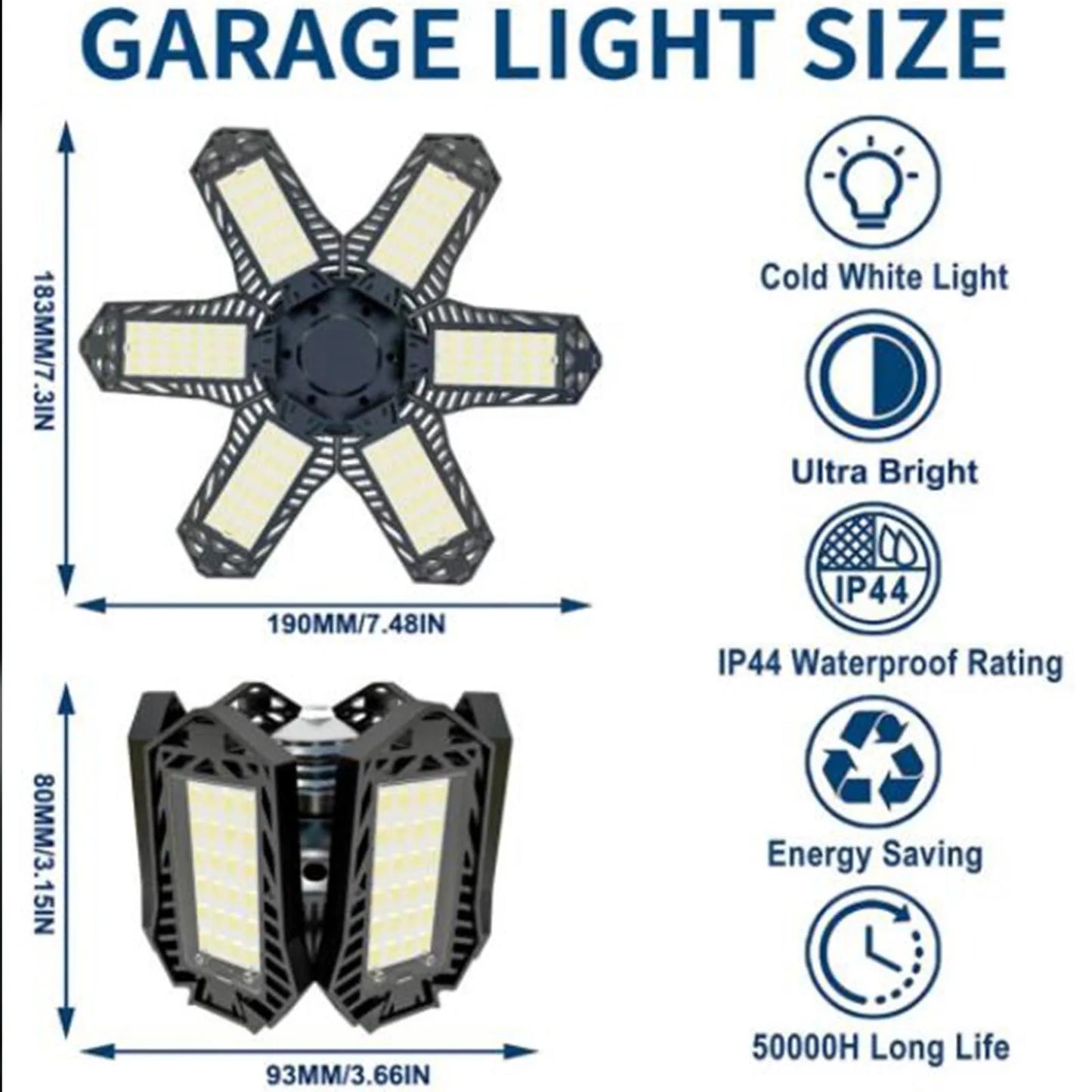 Adjustable Panel LED Garage Light: Deformable Night Lamp for Workshop, Warehouse, Shop - E26/E27 Ceiling Lighting Solution