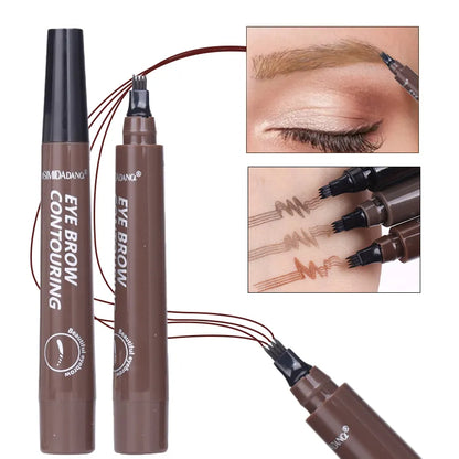 5 Colors Waterproof Eyebrow Pen - 4 Fork Tip Eyebrow Tattoo Pencil, Long Lasting Natural Dark Brown Liquid Eye Brow Cosmetic Pencil